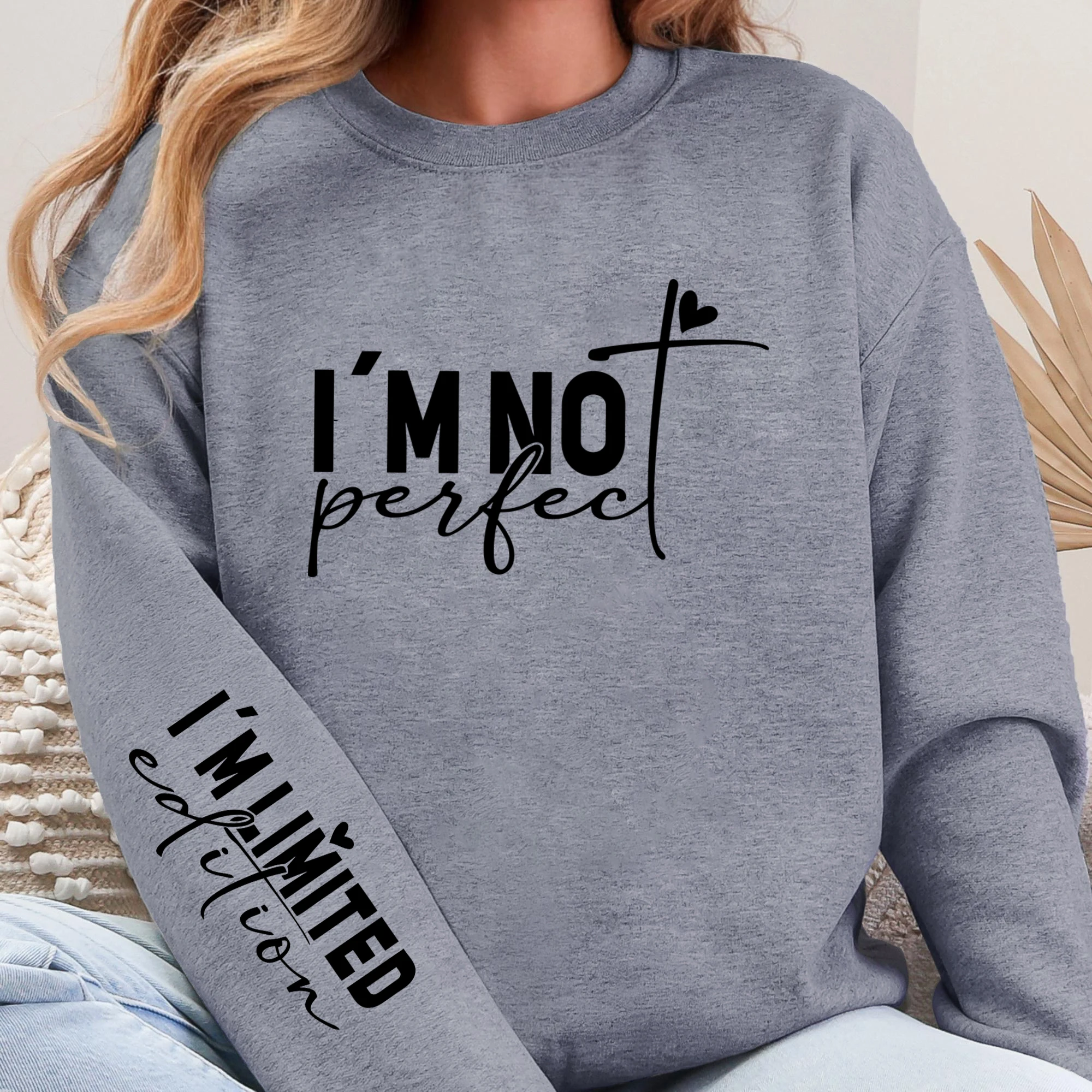 أنا لست الكمال النص الطباعة الشارع الشهير النساء Y2K بلوزة من الصوف س الرقبة الخريف البلوفرات رشاقته بلوزات مريحة #1