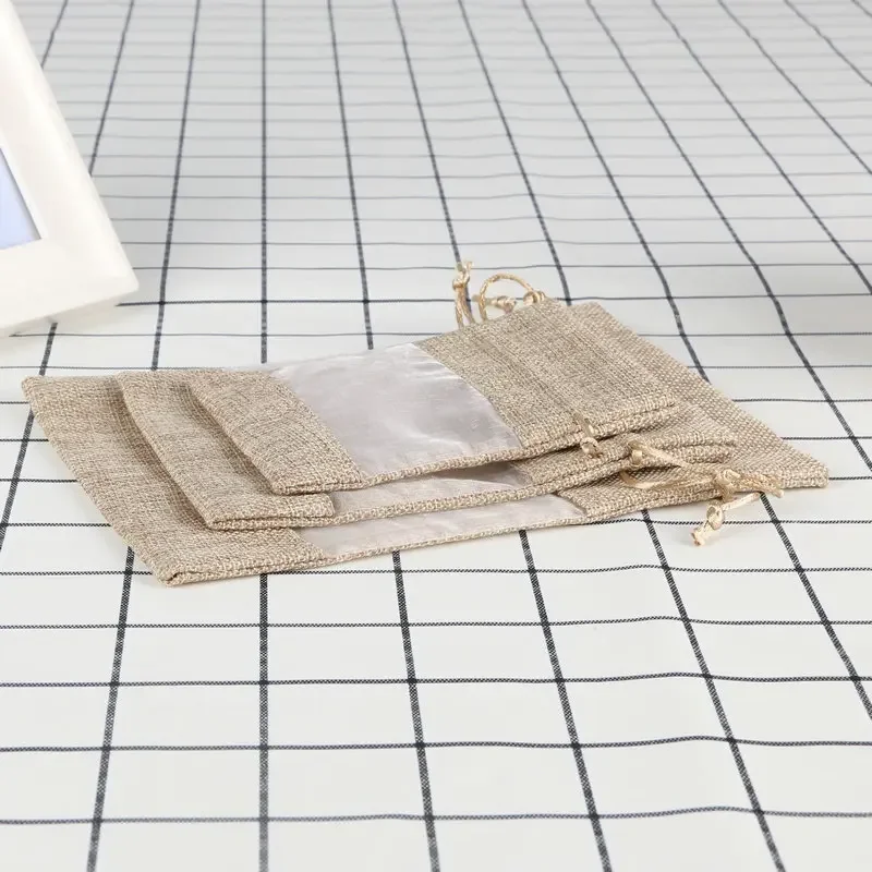 20pcs Christmas Window Jewelry Drawstring Pouch Burlap Gift Linen Bundle Pocket Jute Sack Candy Gift Storage Bags