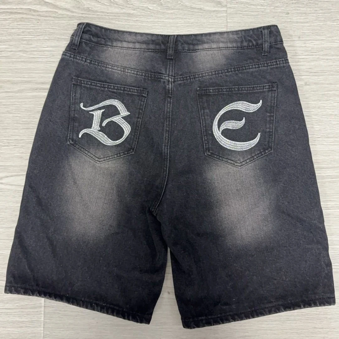 Pantalones cortos vaqueros bordados con pintura de Hip-Hop para hombre, pantalones cortos informales, cómodos y transpirables de cintura alta con bolsillos, ropa de calle