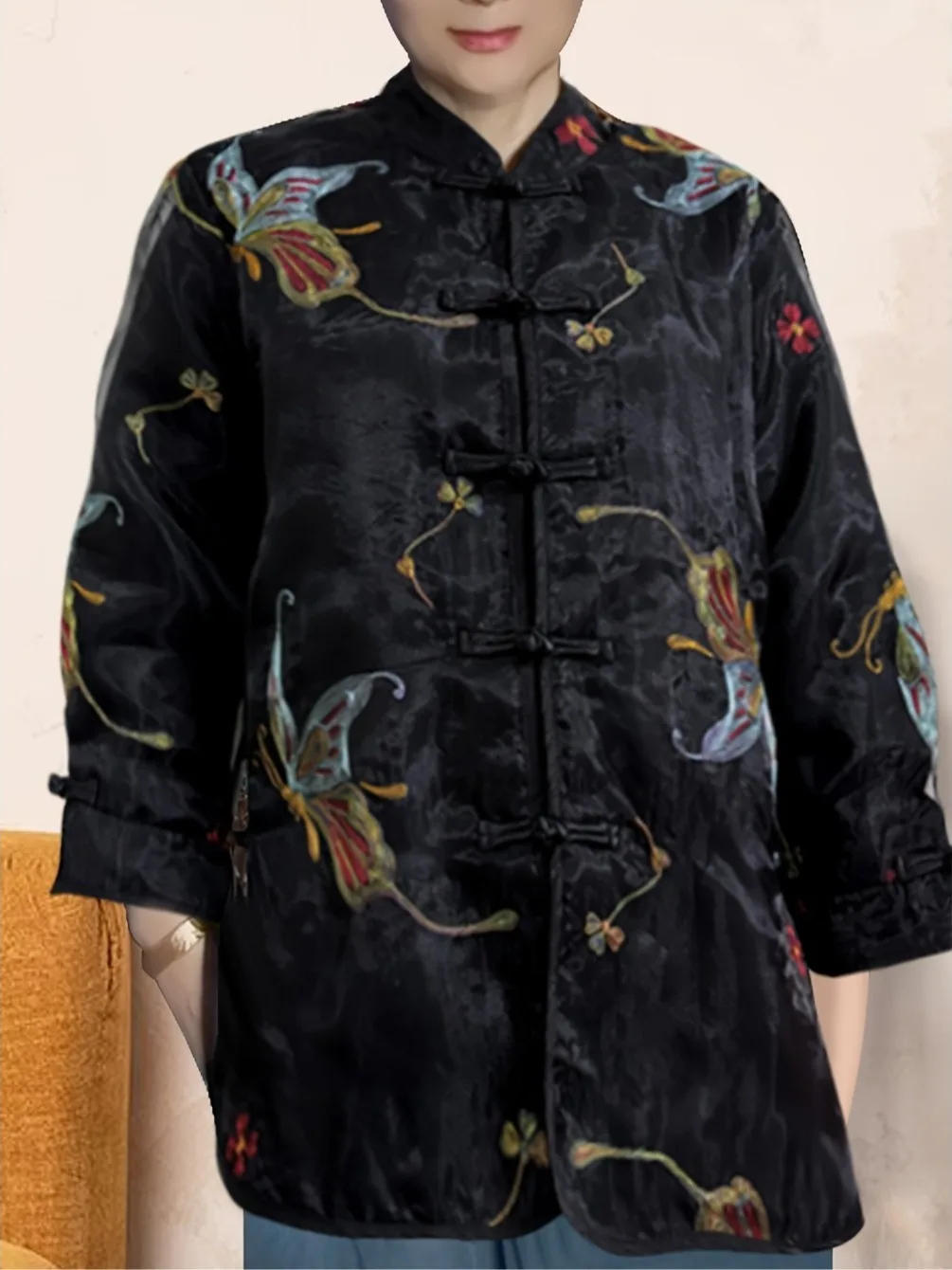 

Новая женская куртка в китайском стиле, свободного кроя, с длинными рукавами, воротником-стойкой, на пуговицах, весна 2026