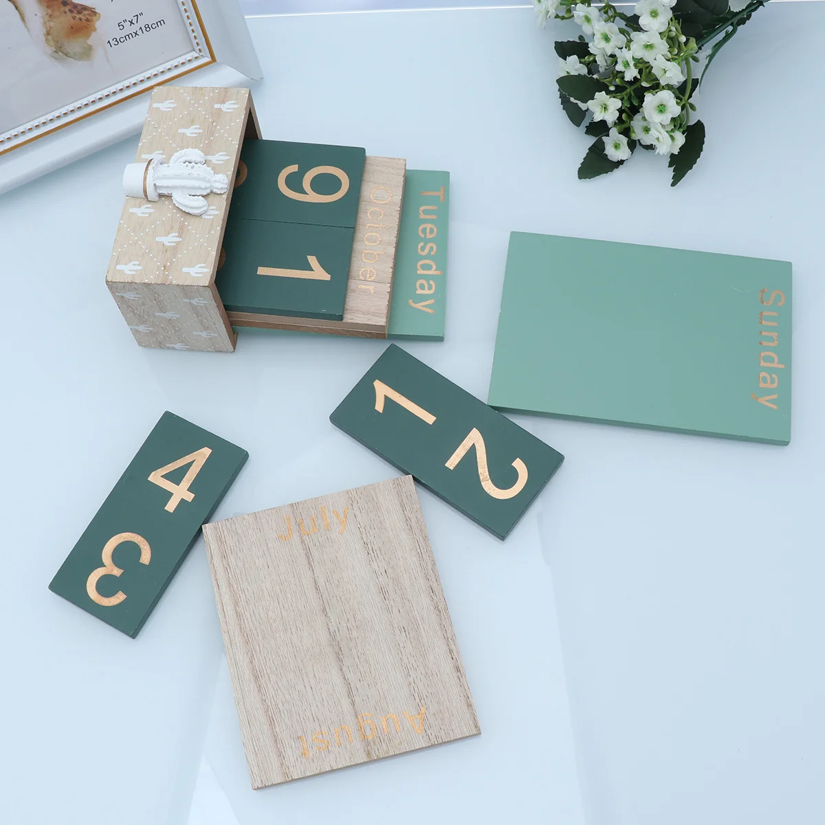 1 قطعة التقويم الدائم الخشبي خمر مكتب ريفي ديكور المنزل طاولة مكتبية مخطط هدية أجندة مكتبية /رزنامة مكتبية #2