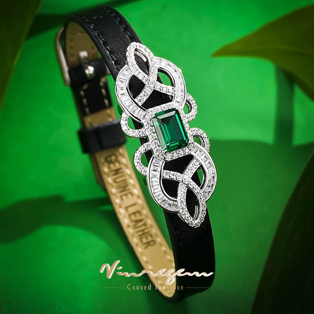 

Vinregem Vntage 5*7 MM 1CT Emerald High Carbon Diamond Gemstone Belt Bracelets for Women 100% 925 Sterling Silver Fine Jewelry