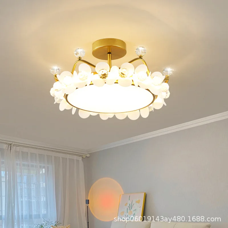 Crown Ceiling Lamp Star Sky Lamp Princess Room Crystal Flower Bedroom Lamp Light Luxury Living Room Lamp