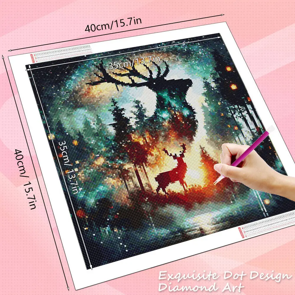 HUACAN Diamond Painting Deer Christmas Full Round Drill Wall Decor Mosaic Tree Winter Forest Rhinestones