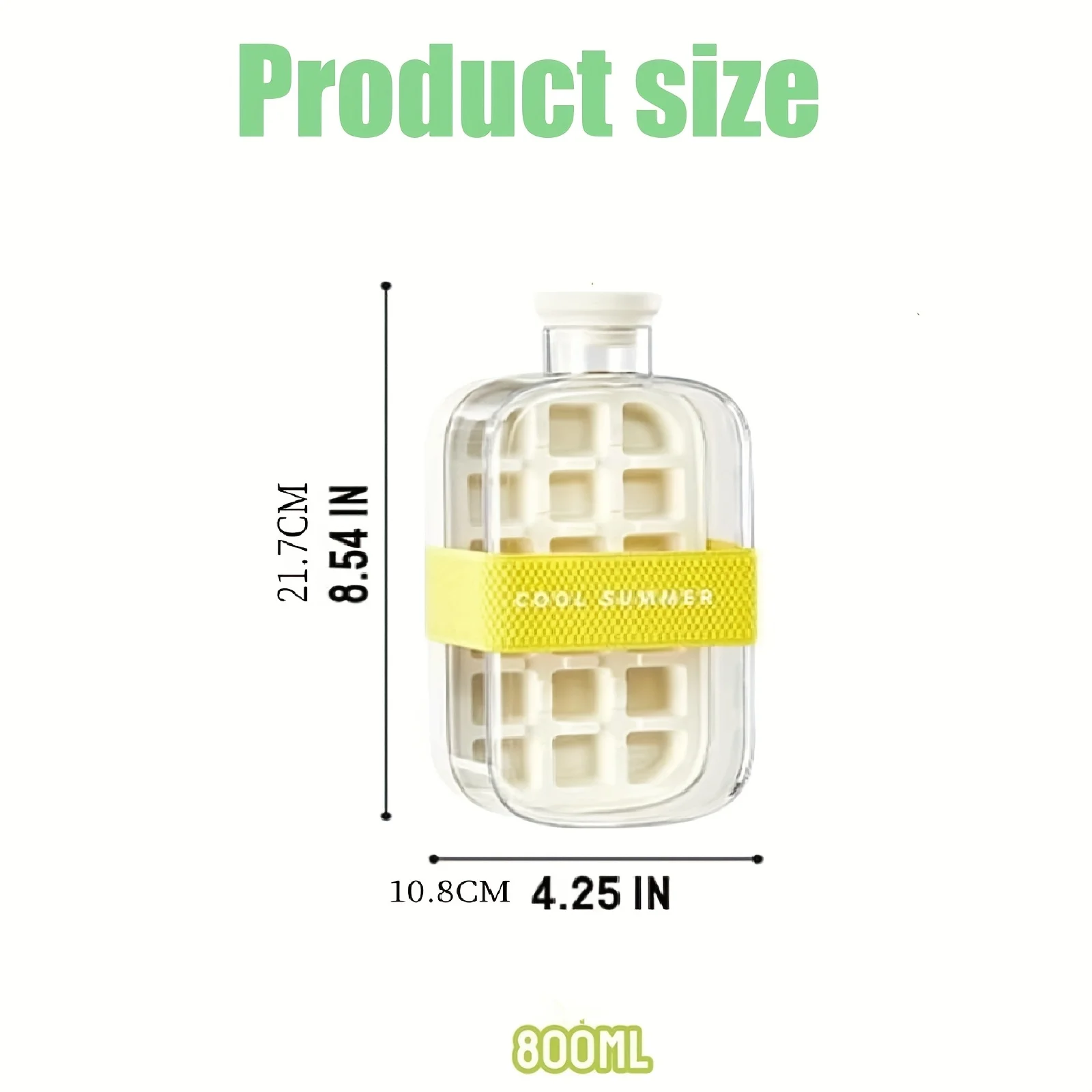 كوب زجاجة ثلج، زجاجة مياه 2 في 1 بدون ضغط على قالب مكعبات الثلج مع غطاء وصندوق، زجاجة مكعبات ثلج (أبيض، 800 مل) #3