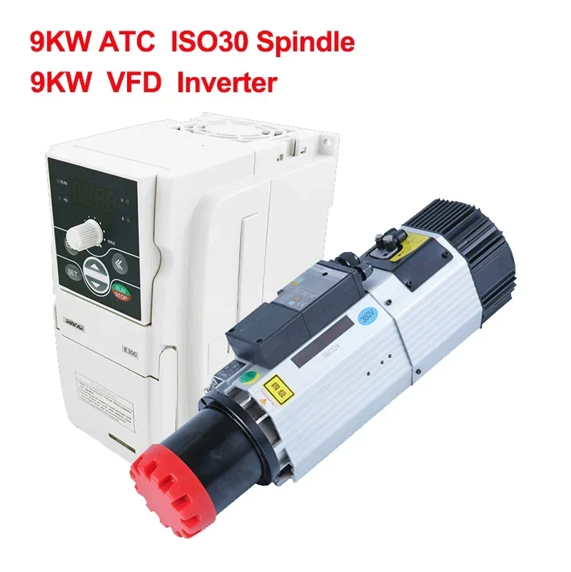 

Automatic Tool Change Spindle 9kw ATC Spindle ISO30 Air Cooled Spindle Motor 220v/380v with VFD Inverter for Wood Working Router