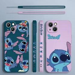 Funda de Disney Stitch The Baby para Apple iPhone, 15, 14, 13, 12, 11 Pro Max, mini, XS, XR, X, 8, 7, 6S, 6 Plus, funda de teléfono líquida con cuerda izquierda