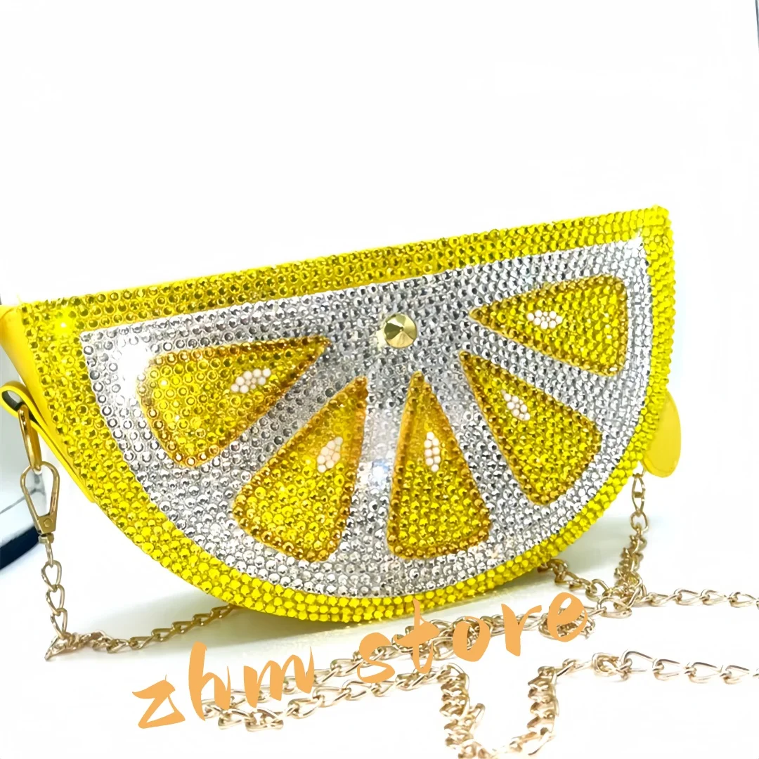 

Personalized DIY Handmade Bling Rhinestone Lemon Shape Design Luxury Summer Bag for Lady Shopping Party Wearing
