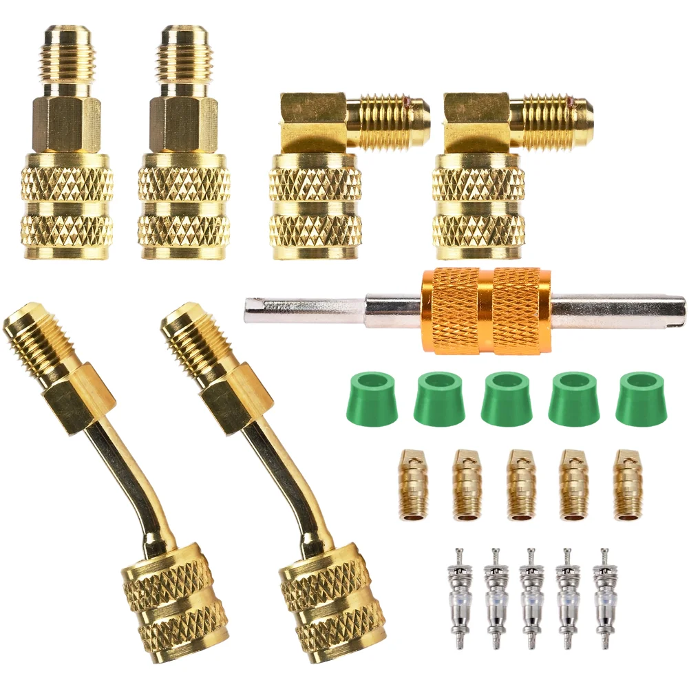 Car R410 R22 Thread Conversion Adapter Kit 1 4 SAE To 5 16 SAE Brass Fittings With Automotive Air Conditioning Accessories