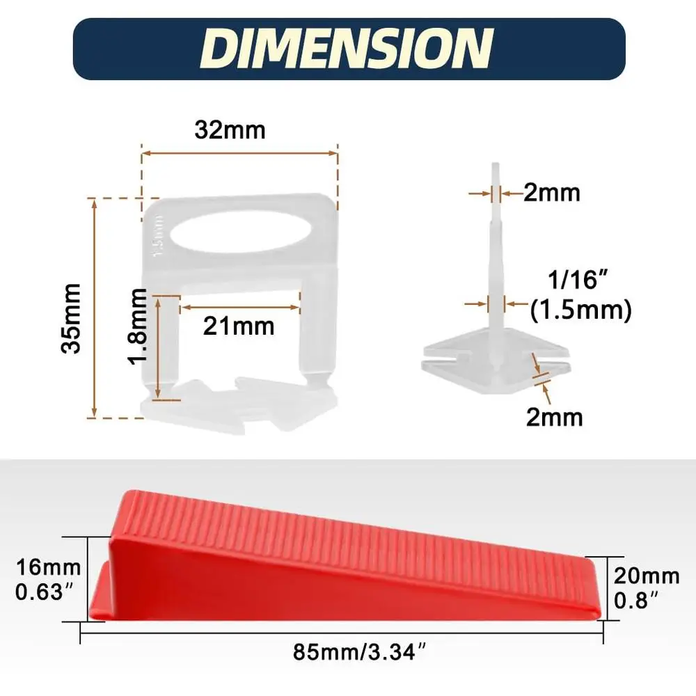 Tile Leveling System Kit with Plier Rubber Mallet 1500 Tile Spacers Clips 200 Reusable Wedges Leveler Tool Set DIY Installations