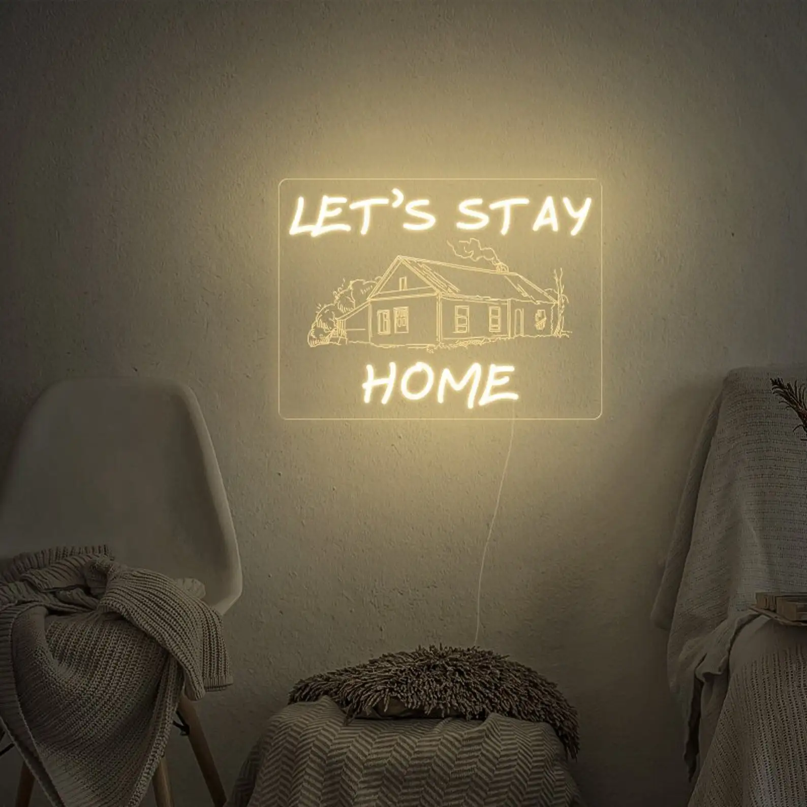 Let's Stay Home Neon Sign Custom House Sign Living Room Bedroom Wall Art Decor Custom Game Room Sign Birthday Gift for Teens