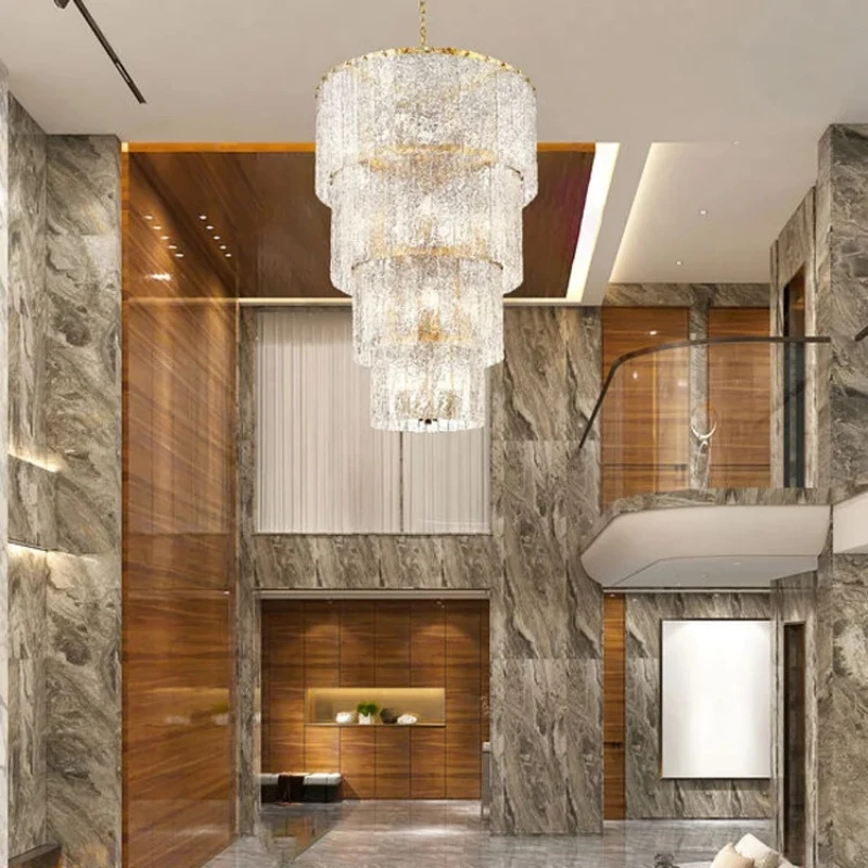High Ceiling Glass Chandeliers Round Glass Chandelier Hanging Pendant Lights for Living Room Loft Stairway LED Pendant Lights