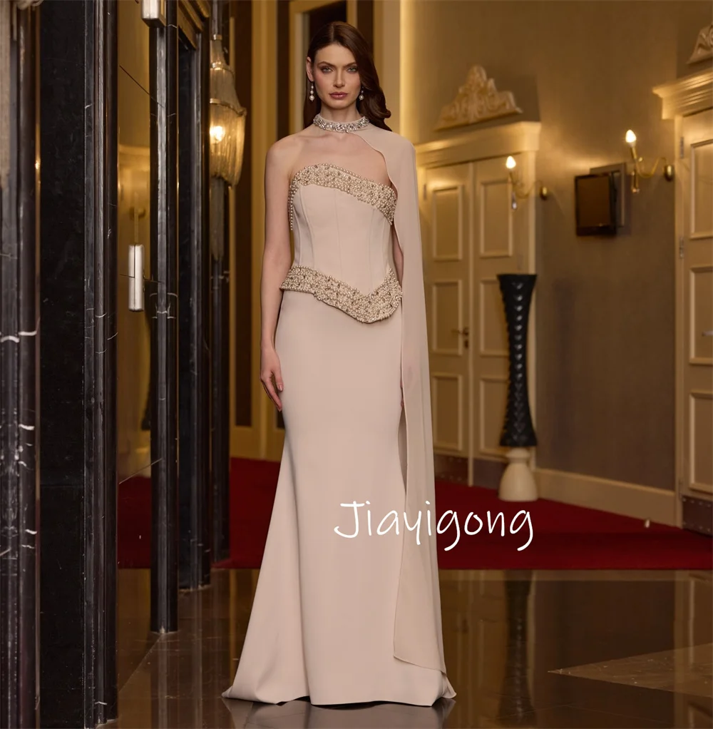 Customized Sexy Jersey Sequined Pleat Mermaid Strapless Long Bespoke Occasion Cocktail Dresses Chinese Style