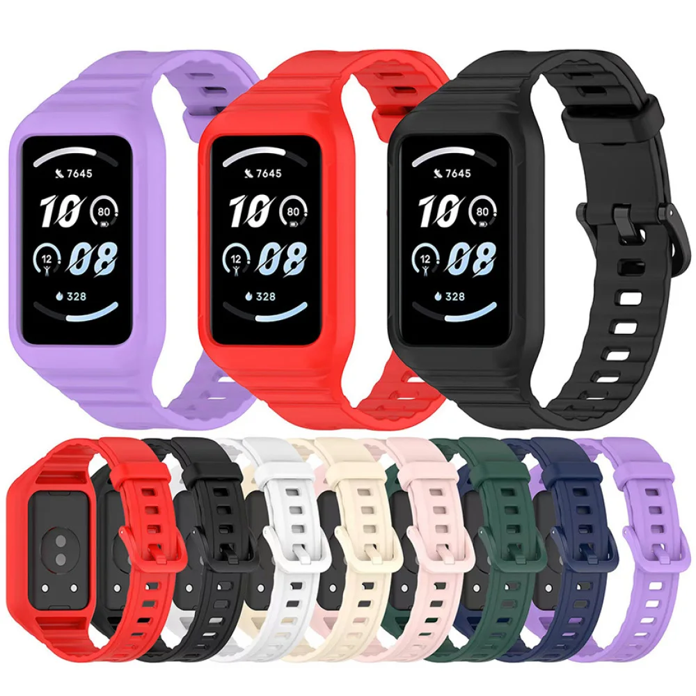 

Replacement TPU Sports Band Pin Buckle One-piece Armor Watch Strap for Honor Band 10/Honor Band 9