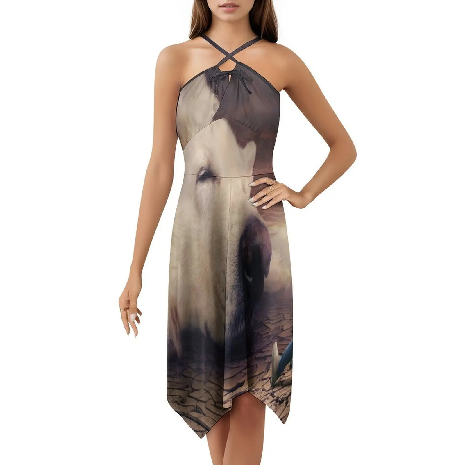 판타지-독 빈티지 보헤미안 드레스 퍼프 슬리브 또는 민소매 옵션 여성용 드레스 도그 판타지 소피 판타지 파이널 여성용