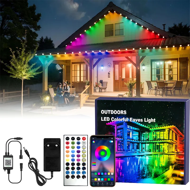 RGB Eaves LED Lights 45M 15M 30M 60M 90M Smart Bluetooth APP Permanent Outdoor Waterproof IP68 LED String Party Wedding Light