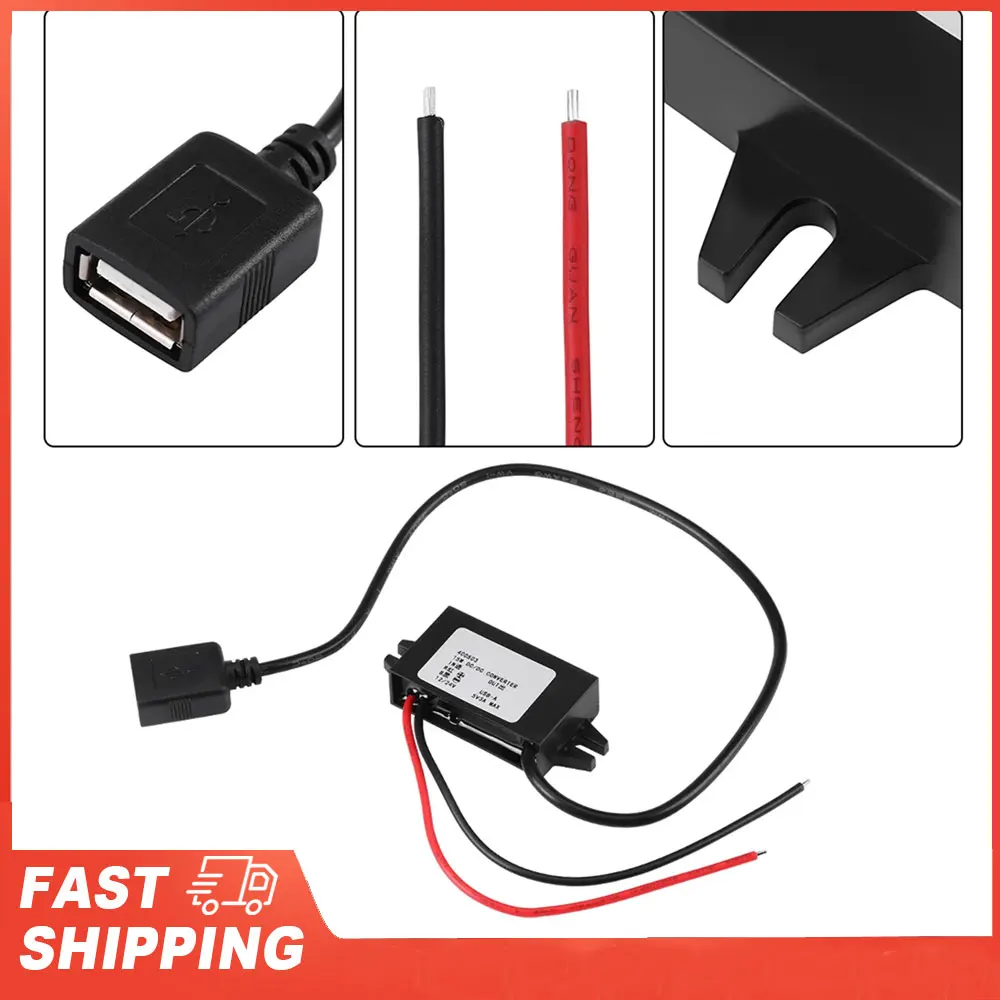DC-DC Buck Adapter 12V/24V to USB 5V 3A Converter Regulator Cable Wires DC-DC Converter Regulator DC DC Converter Step Down