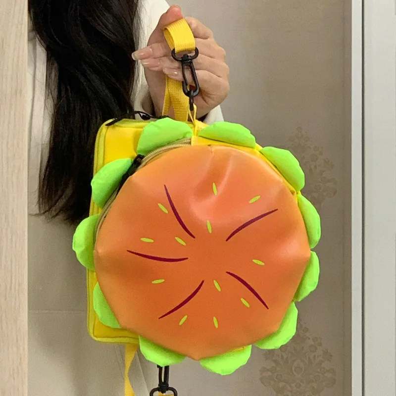 2026 Cute 3D Hamburger Backpack Cartoon Cheese Burger Crossbody Bag Large Capacity Funny Parent-Child School Bag for Kids Adults view 6