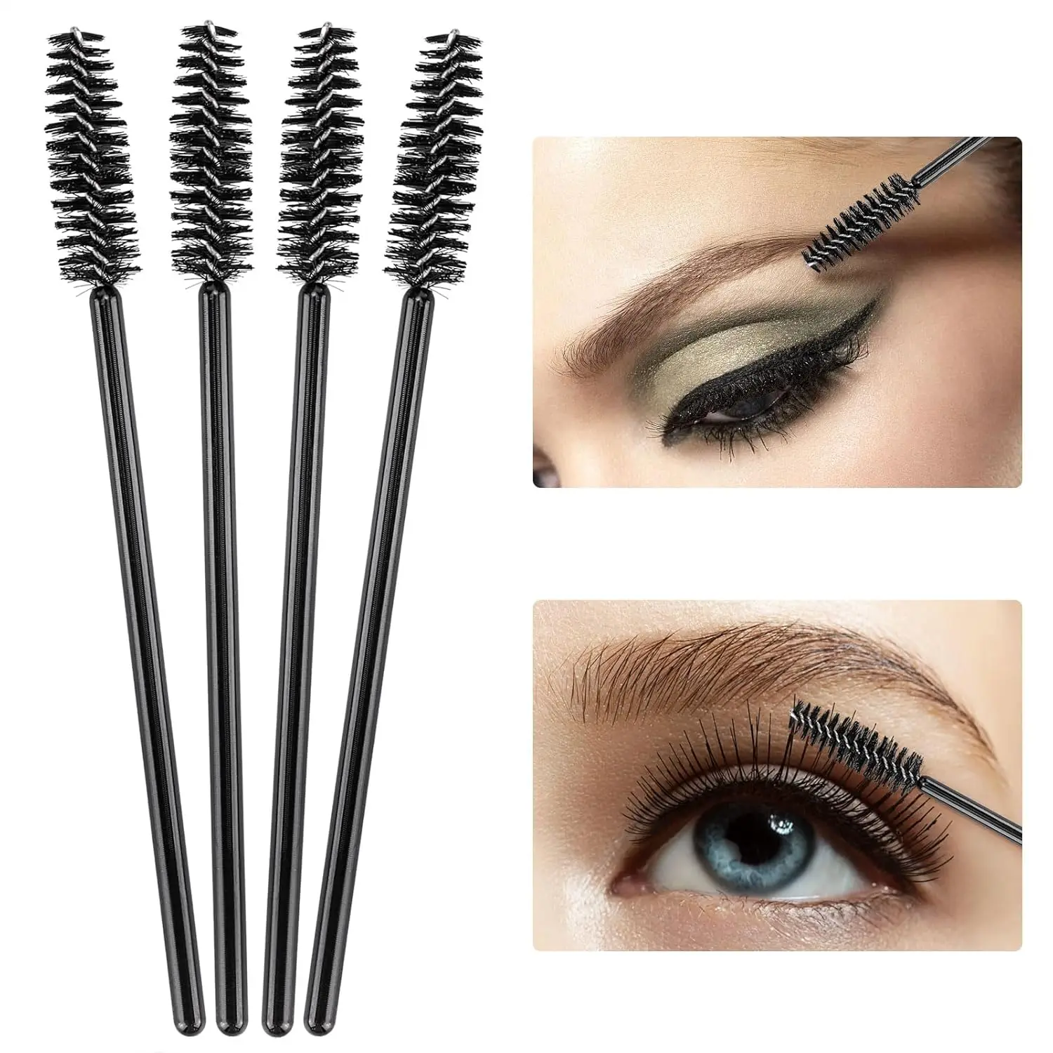 500 Disposable Mascara Wands Eyelash Brushes Brow Applicators Lash Spoolies for Extensions - Black