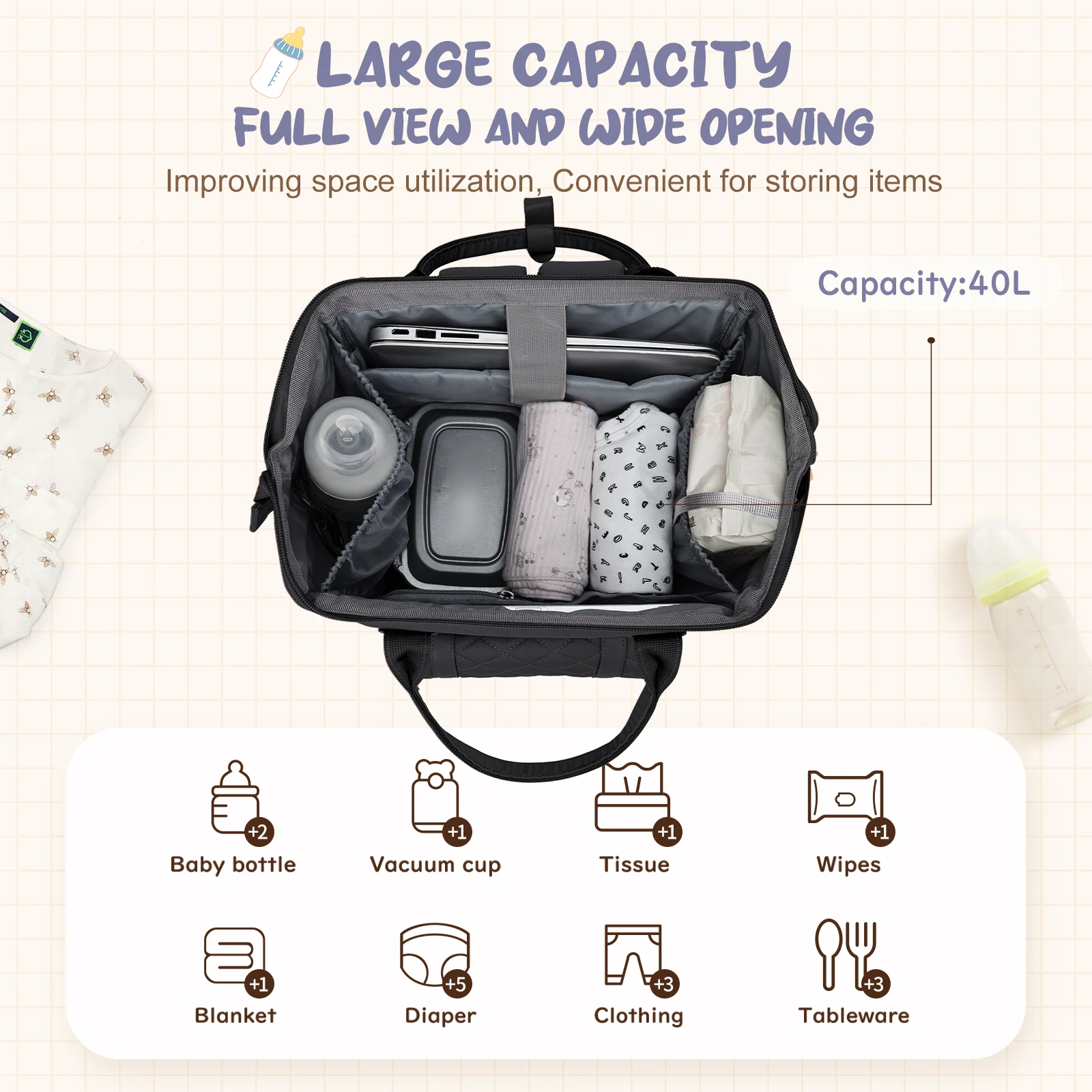 Baby Diaper Bag for Boys Girls,Nappy Backpack Diaper Bags Large Capacity Newborn Multifunction Essentials Travel Bag for Mom Dad