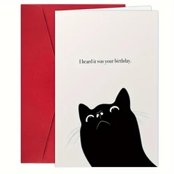 1pc,I heard it was your birthday, Black Cat, Birthday, High Quality Greetings Card, Minimal,with Envelope