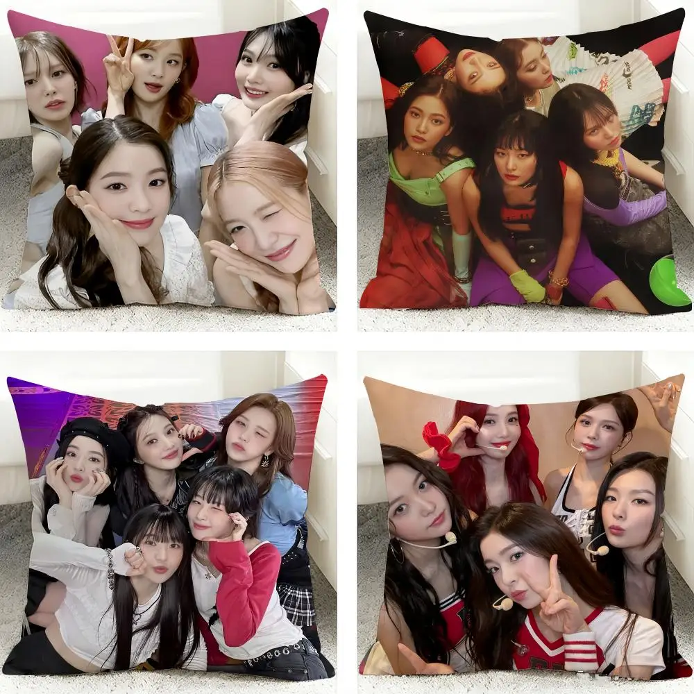 Red V-Velvet Kpop Band Cushion Cover 40x40cm Square Decorative Sofa Cushion Cover Bedroom Living Room Home Decor Gift