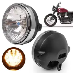 Universal Motorcycle 7 Inch Cafe Racer Headlight Clear Lens Beam Round LED HeadLamp For Honda CB Yamaha Kawasaki Suzuki BMW