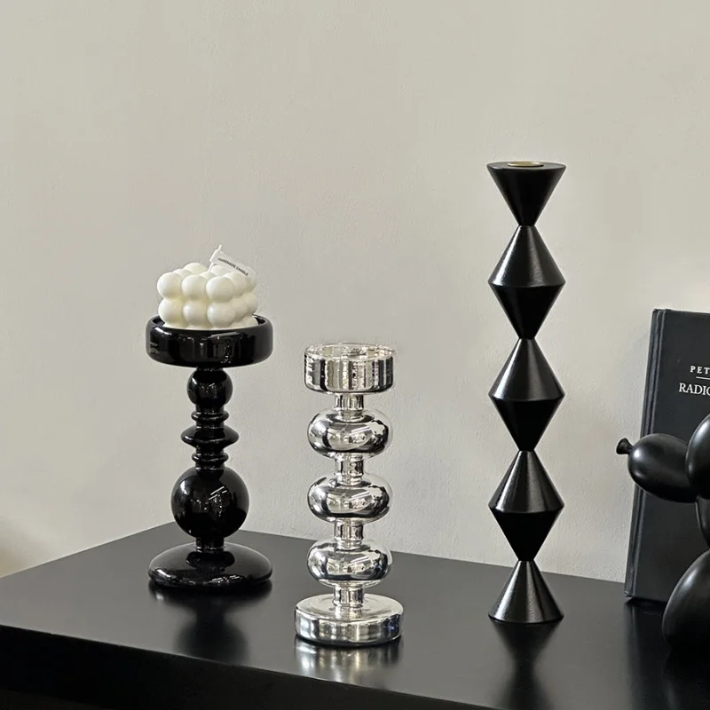 Geometric Glass Candle Holder Tripod Candlestick Trigonometric Geometry Wooden Vintage Home Decoration Accessories