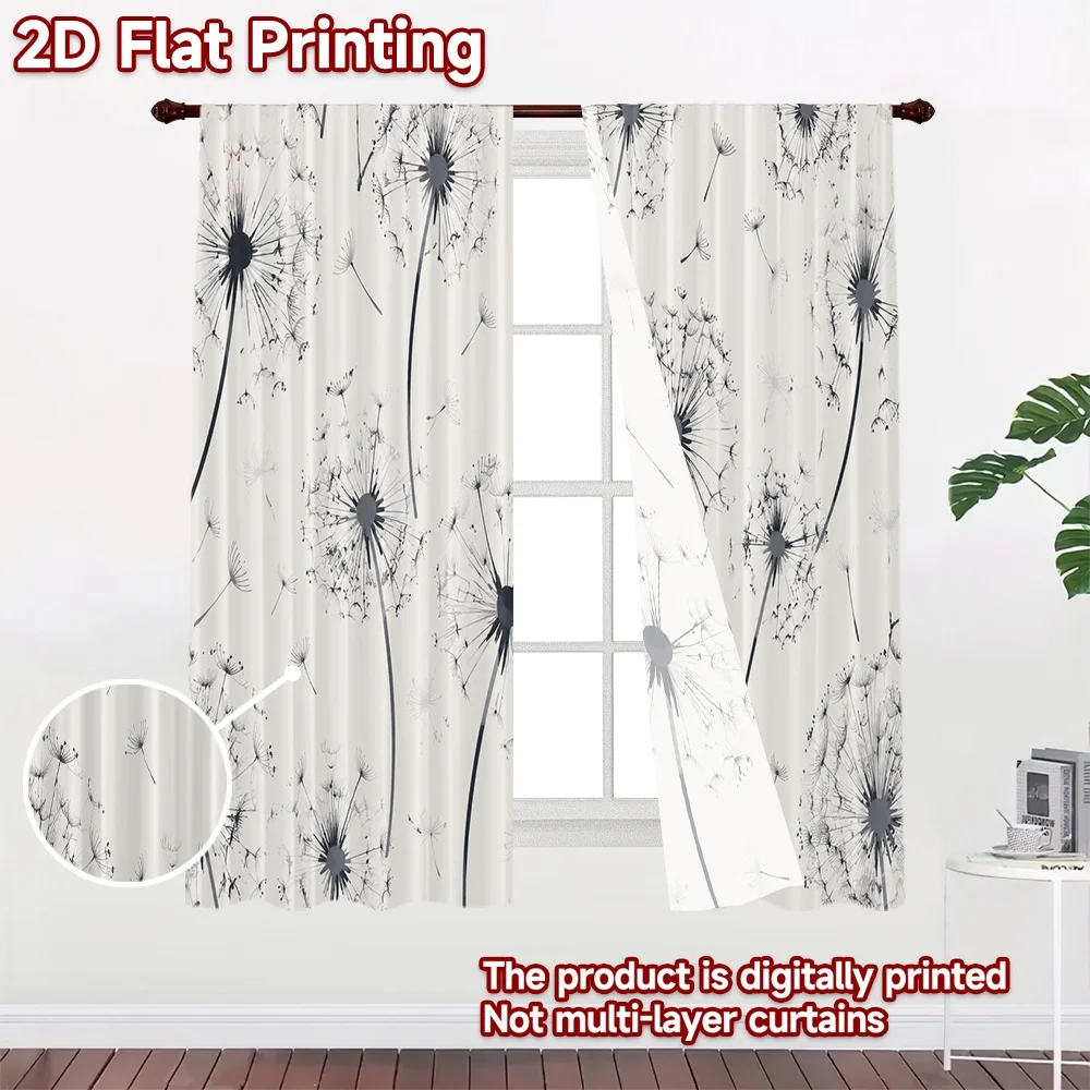 2D FLAT PRINTING 2pcs Curtains (Without Rod) Dandelion Seeds Flying Chic Minimalist Curtains Fabric Curtains Easter Eggs