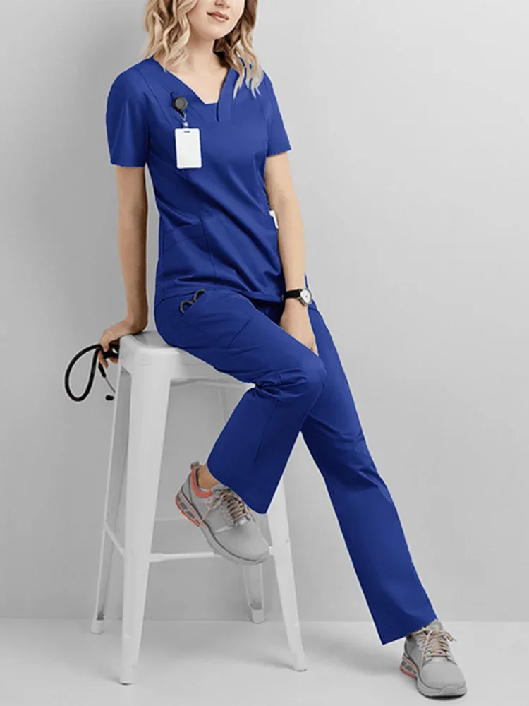 Hospital Doctor Nursing Uniform Women Wholesale Casual Short Sleeved V-neck Jogger Suits Nurse Pharmacy Working Medical Uniform