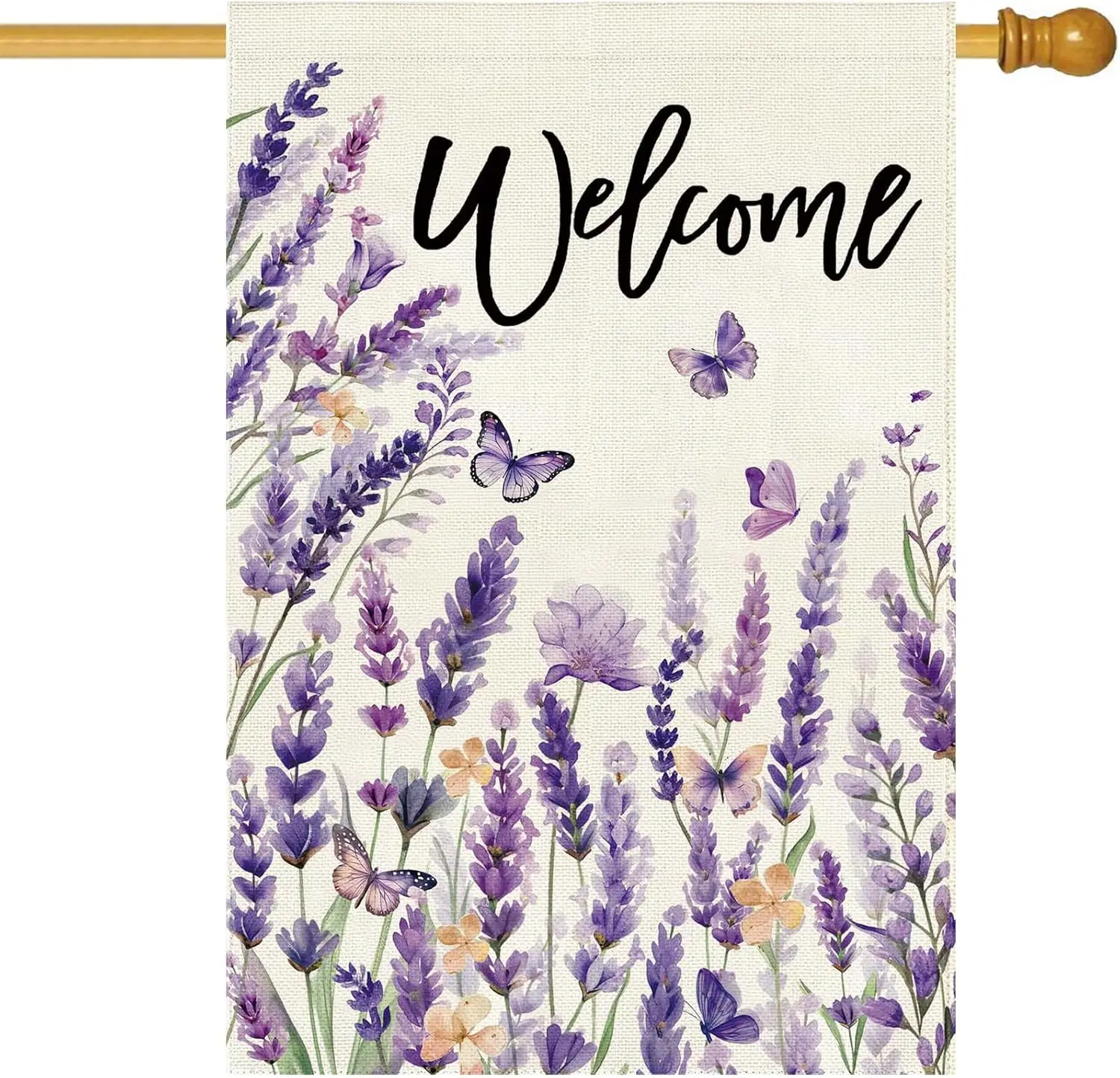 Baccessor Spring Summer Welcome Lavender House Flag 28 x 40 Inch Vertical Double Sided Burlap Butterfly Purple Floral Flower llz