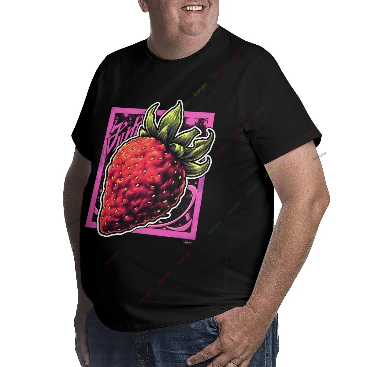 Graphics t shirt Strawberries Print Short Sleeved Round Neck  Tshirt Men Clothing New in Top Mens T-Shirt Camisetas 6xl Black