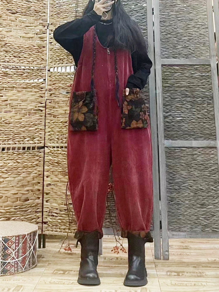 

Высококачественный вельветовый комбинезон, женские свободные брюки из девяти предметов, персональный цветной воротник, большой комбинезон V-Ne, осень