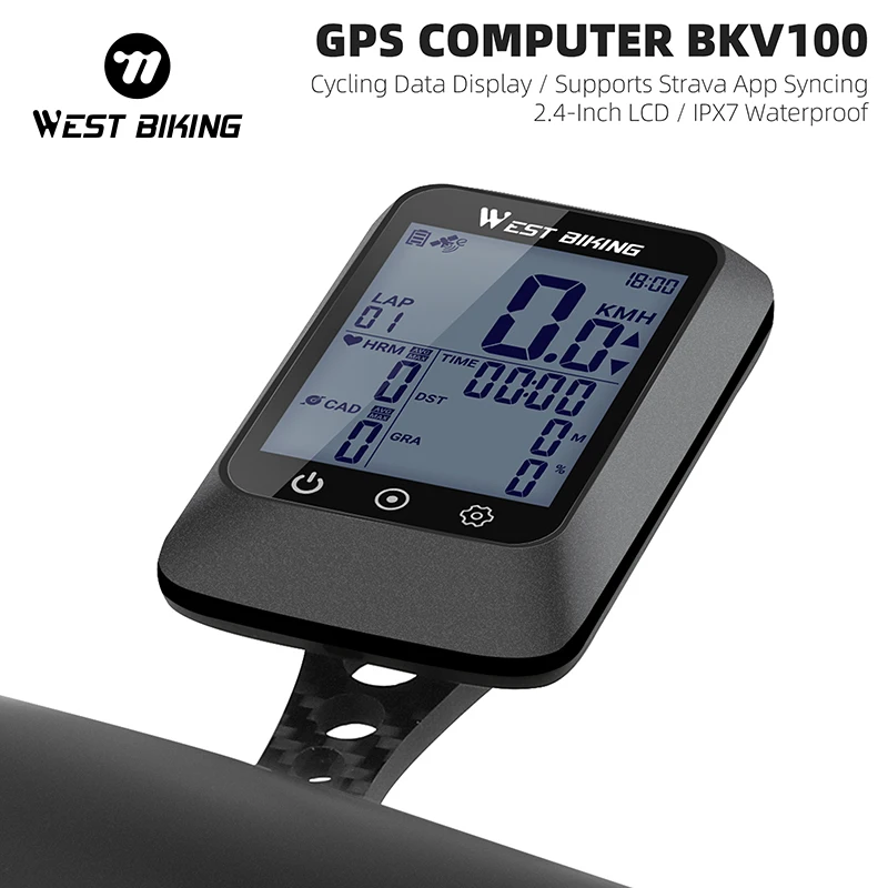 WEST BIKING GPS Bicycle Speedometer 2.4Inch LCD Intelligent Backlight MTB Road Bike Stopwatch IPX7 Waterproof Cycling Computer