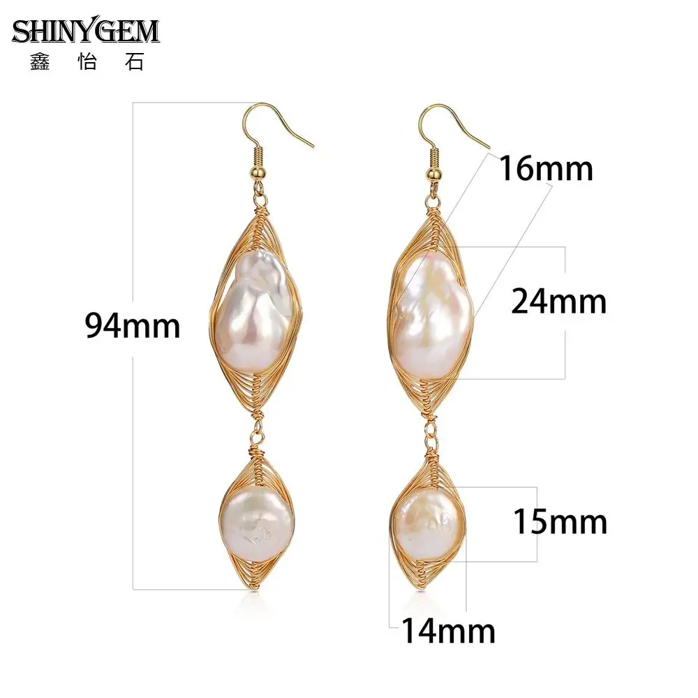 SHINYGEM Baroque Alien Shaped Natural Pearl Earrings for Women 14k Gold Plated Pure Handmade 925 Silver Ear Hooks 2026 Jewelry