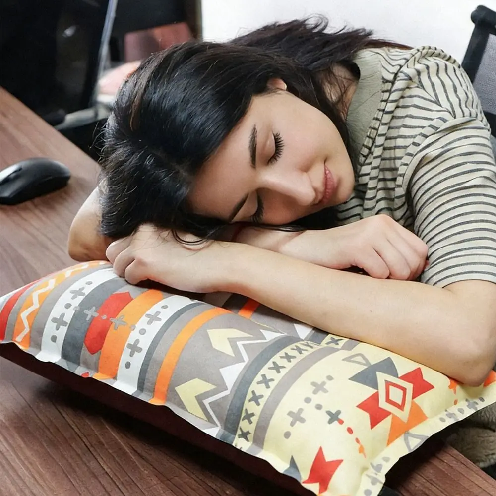 Automatic Inflatable Travel Pillow Foldable Lightweight Camping Pillow Ethnic Style Supportive Office Nap Pillow Tent Camping