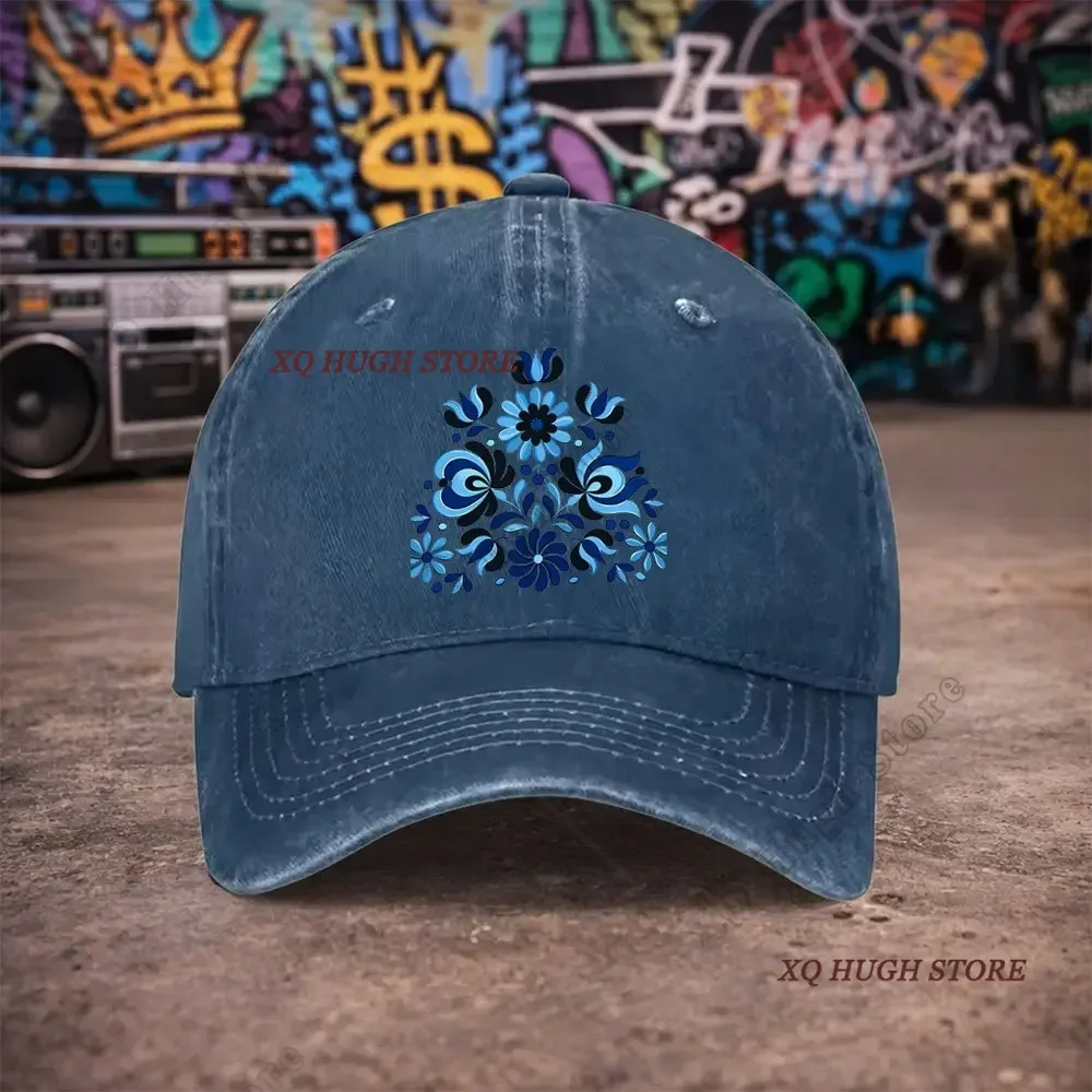 Blue And White Ethnic Floral Vintage Washed Baseball Cap Female Cowboy Sun Hats Hip Hop Mens Snapback Cap