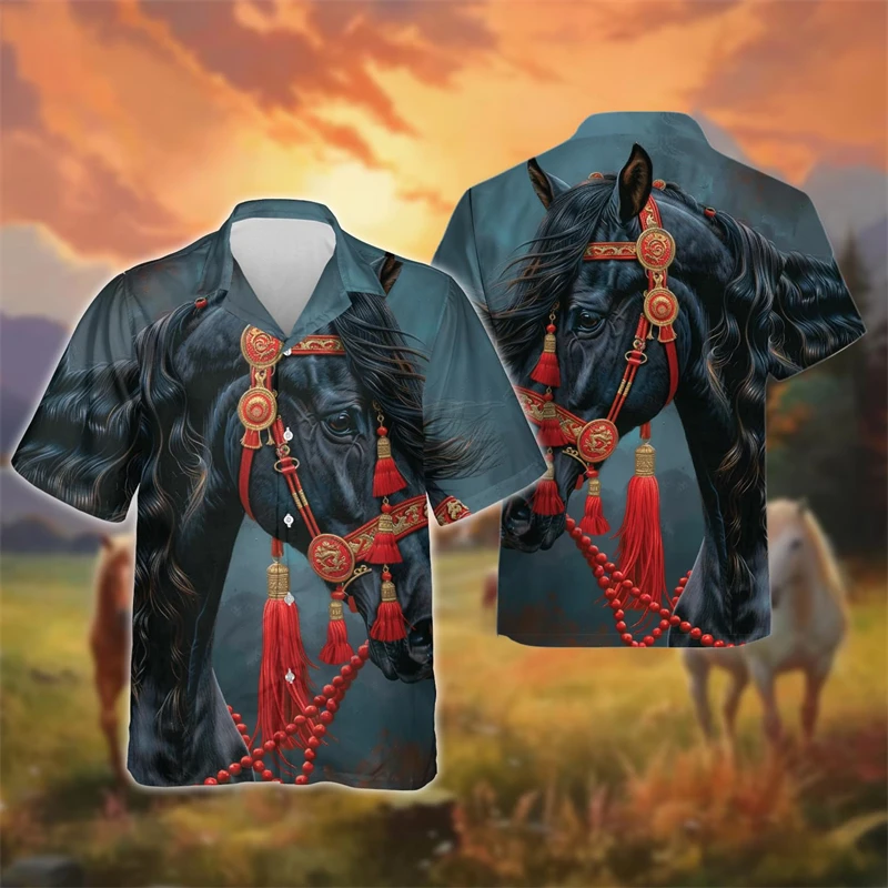 Mens Designs Clothing 3D Printed Cattle Horse Shirt Oversized 2024 Travel Hawaii Beach Hawaiian Harajuku Farm Animals Male Tops