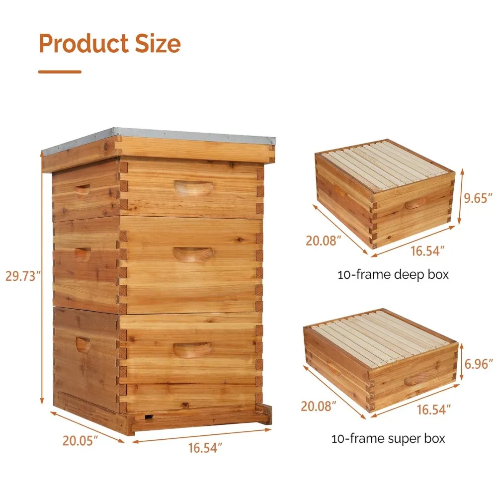 

10-Frame Bee Hive, Wax Coated Beehive Starter Kit with Frames & Beeswax Coated Foundation Sheets (3 Layer)