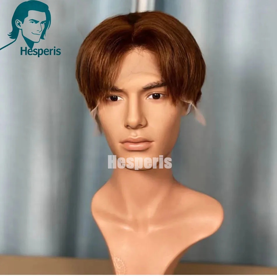 

Hesperis Brown13x6Lace Front Wig Brazilian Remy Human Hair Middle Part Preplucked Short Straight Male Short Pixie Cut Lace Wig