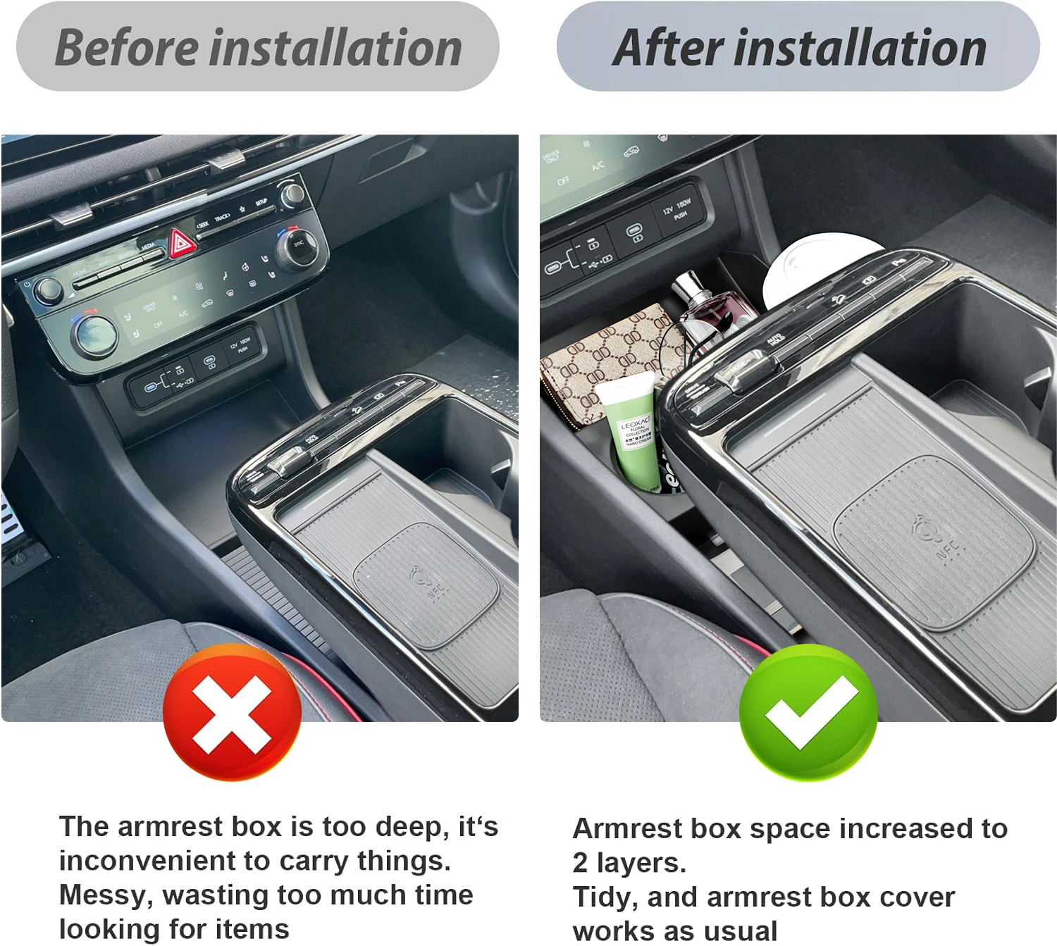 Center Console Lower Tray For 2025 Hyundai Tucson Limited Floor Center Console Lower Organizer ABS Accessories Car Storage Box
