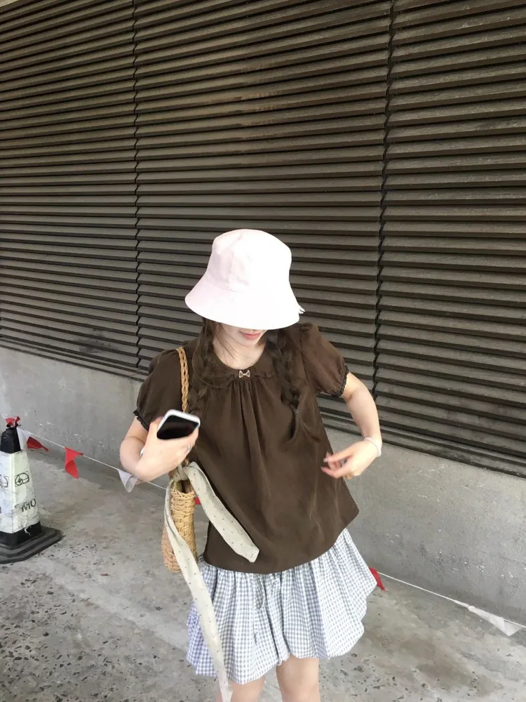 레트로 인형 스타일 여성 패션 세트 여름 블룸 스커트 통기성 폴리에스터 섬유 캐주얼 워크 홈 데이트
