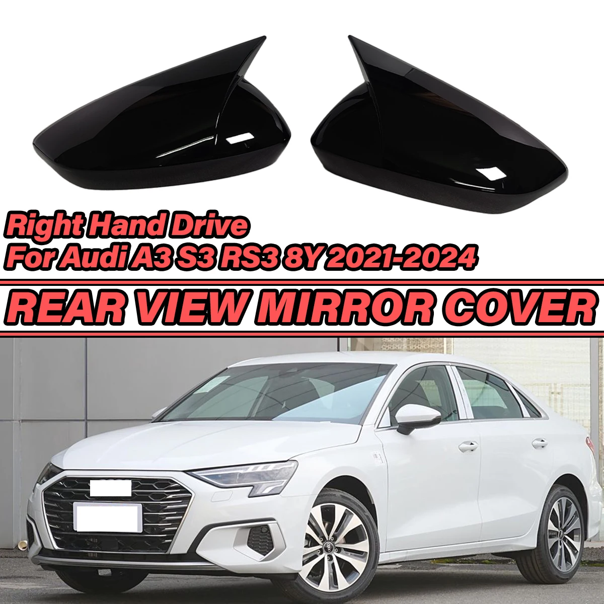 

Для RHD Audi A3 S3 RS3 8Y 2021 2022 2023 2024 пара автомобильных боковых зеркал заднего вида, крышка крыла, корпус внешней двери, отделка ABS