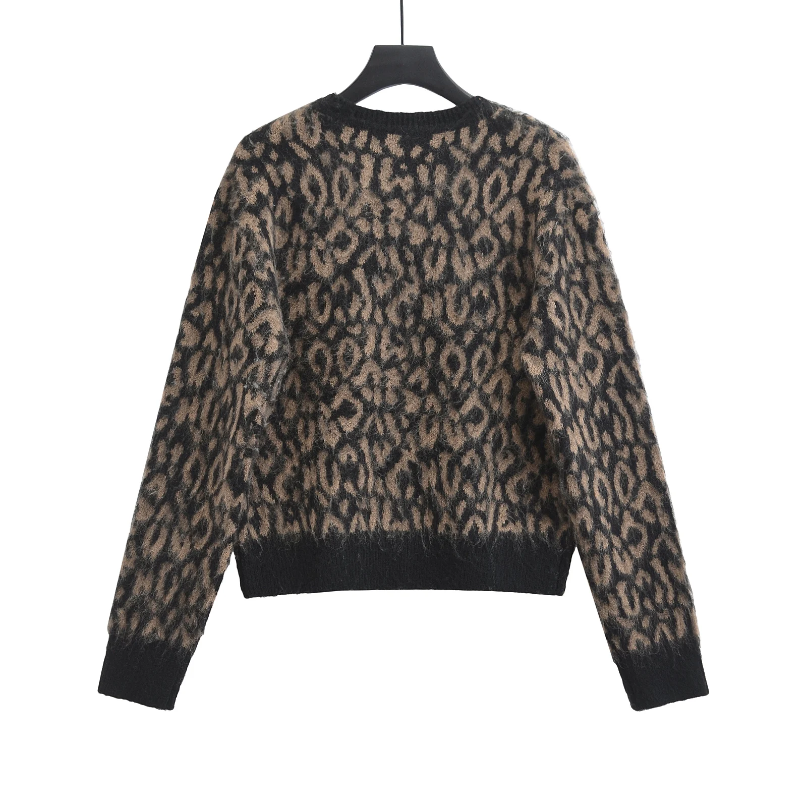 KAOPU ZA Women\'s fashion Autumn/Winter leopard print knit Sweater Women vintage crew neck long sleeve knit pullover top