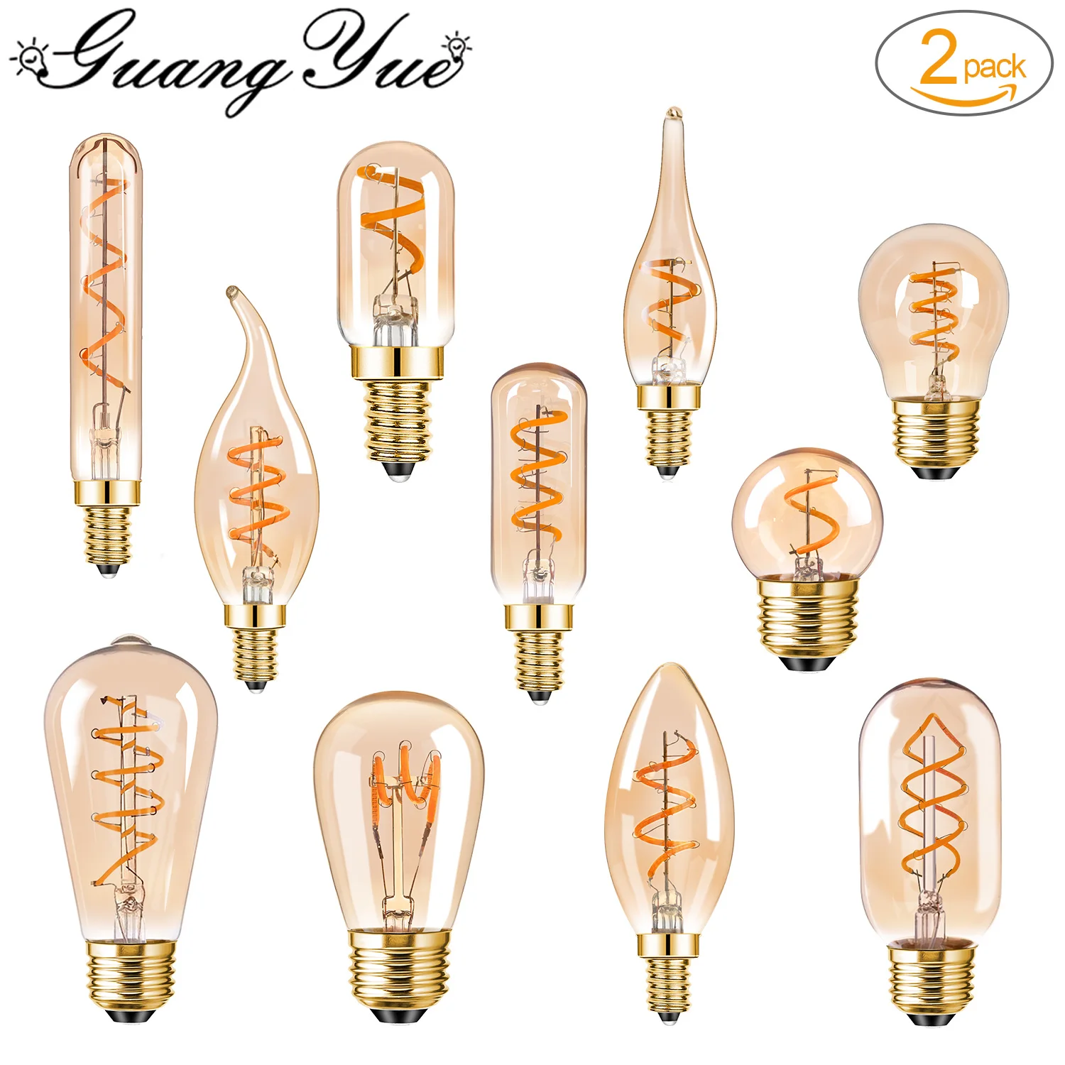 2PCS Edison Spiral Filament Led Light Bulb 220V E27 E14 Vintage Dimmable 3W 1.5W Warm White Amber Retro Decoration Lights Indoor