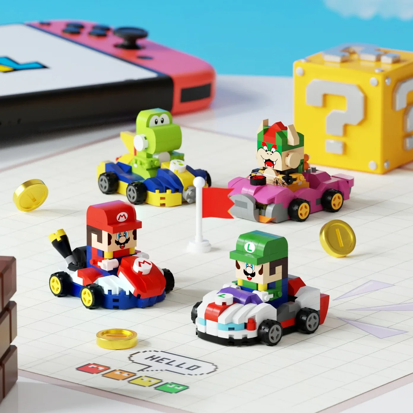 Super Mario Bros Martin Car Building Blocks Luigi Bowser Yoshi Toys Pull Back Car Game Model Collect Birthday Xmas creative Gift