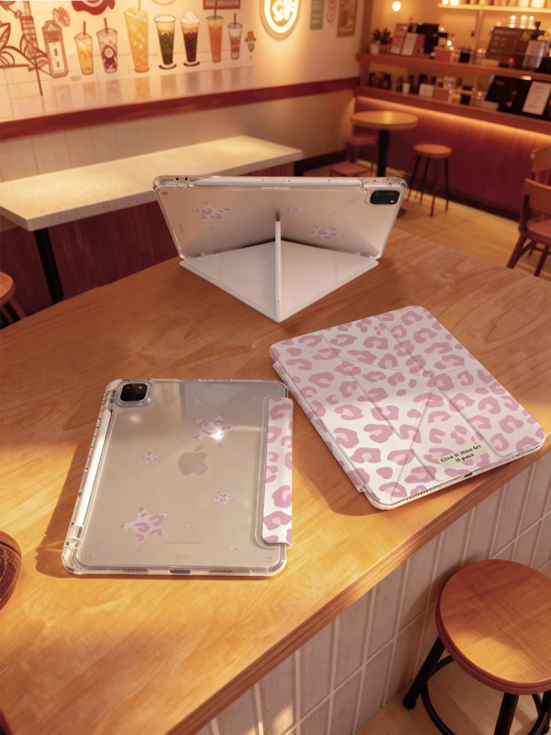 Pink Leopard Print Tablet Case For iPad Pro 11 12.9 13 A16 M2 M4 M3 M5 Shell 8.3 9.7 10.2 5/6/7/8/9/10/11th Mini Air 3 4 5 Cover