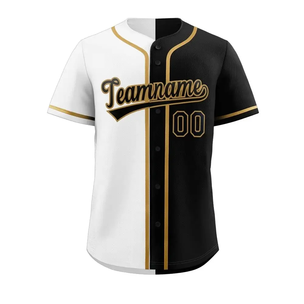 Herren-Baseballtrikots mit Farbverlauf, geteiltes Baseballtrikot, Hemd mit Knöpfen, personalisiert bedruckt mit Name, Nummer und Logo für individuelle Gestaltung.