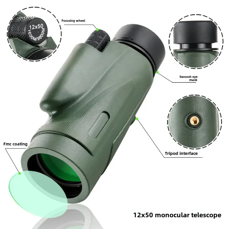 12X50 High Definition Outdoor Portable Monocular Travel Entertainment Mountain Climbing View Concert Telescope