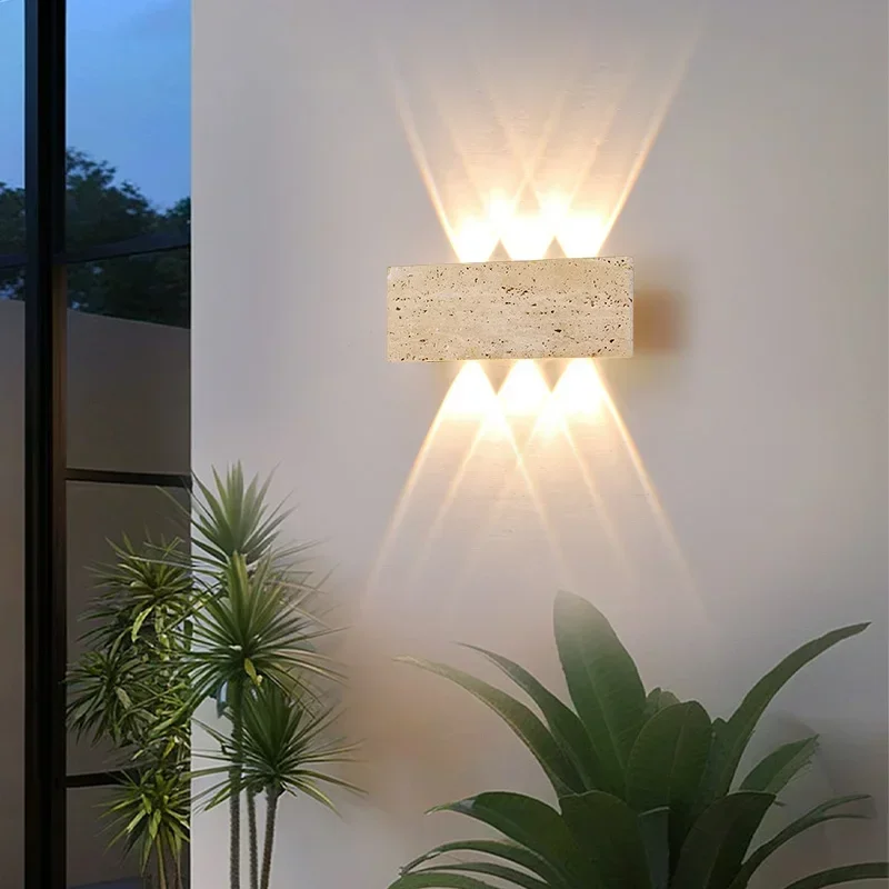 TechHPWabi-sabi LED Wall Lamp Garden Light Stone IP65 Outdoor Waterproof Bedside Retro Sconces